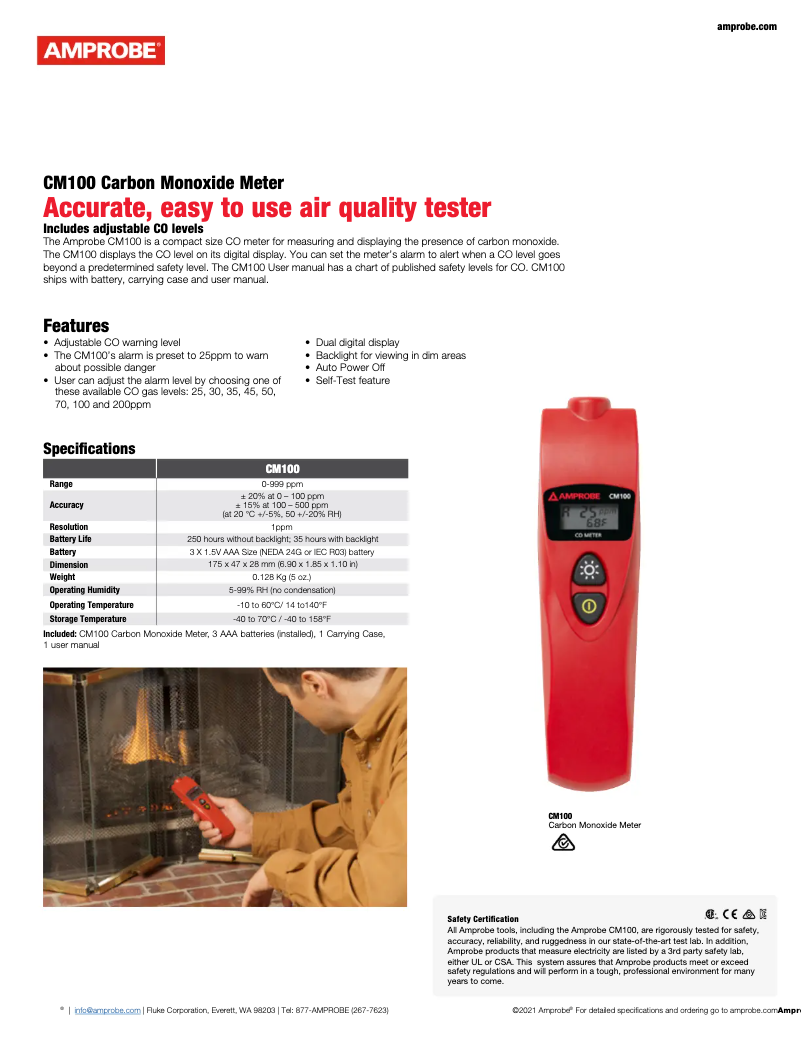 Page 1 of the manual Technical Sheet Amprobe CM100