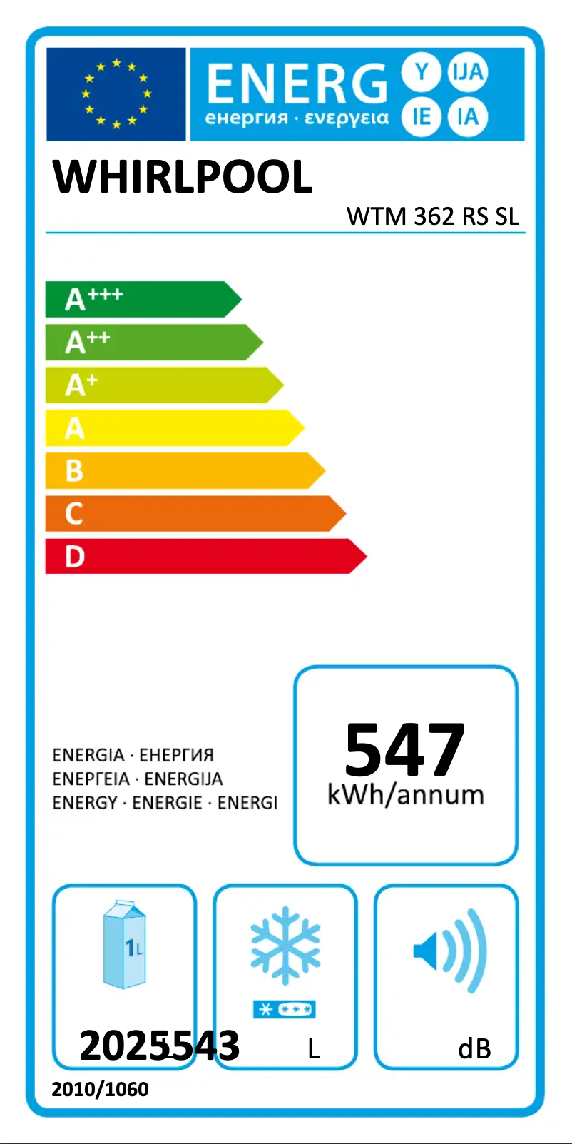 Page 1 of the manual Energy Label Whirlpool WTM 362 RS SL