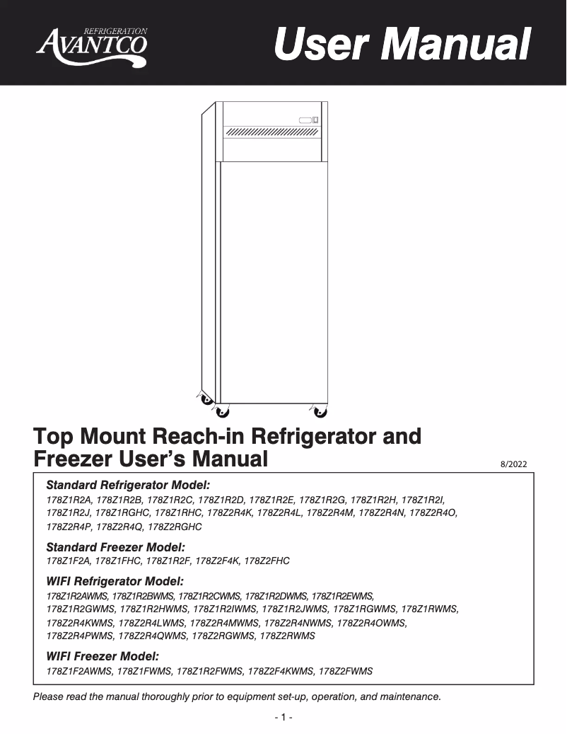 Page 1 of the manual User Manual Avantco 178Z1R2E