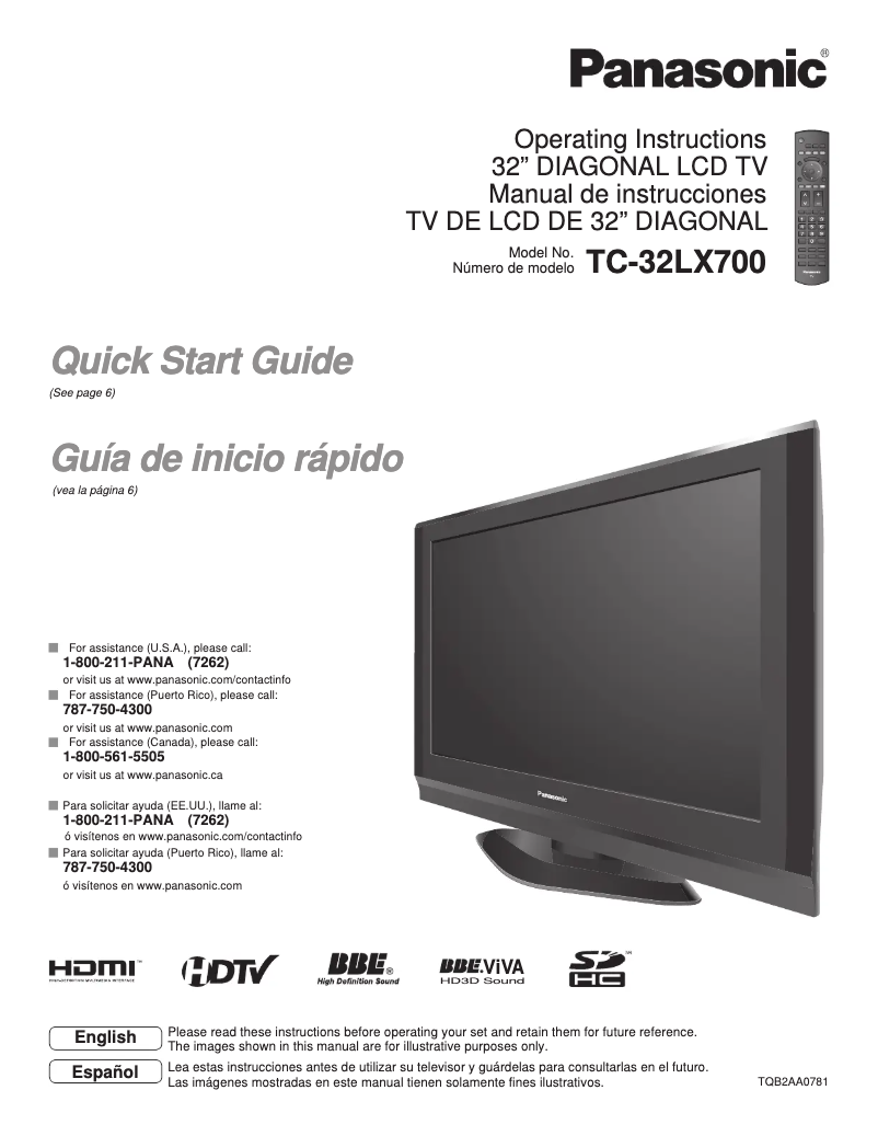 Page 1 of the manual User Manual Panasonic TC-32LX700
