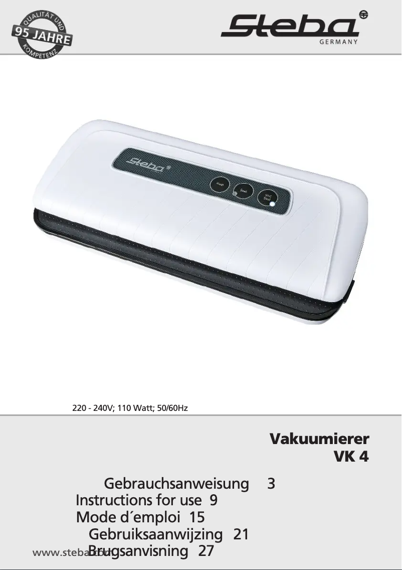 Page 1 of the manual User Manual Steba VK 4