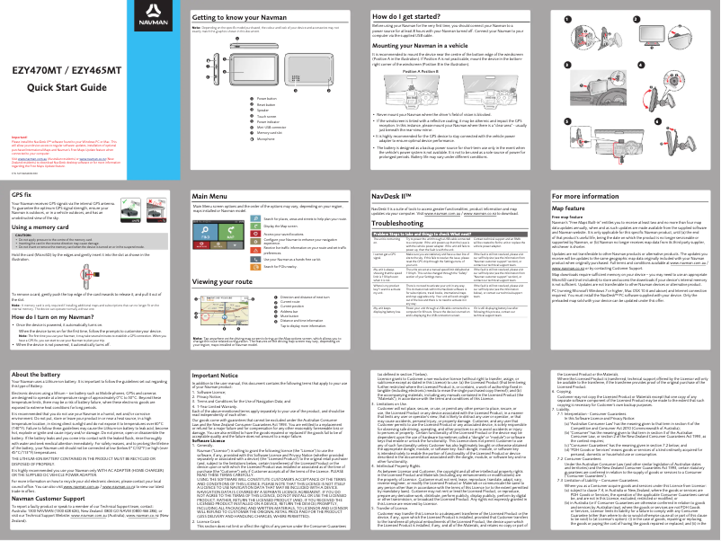 Page 1 of the manual Quick Start Guide Navman EZY465MT