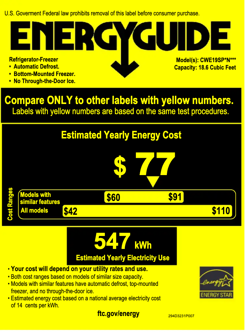 Page 1 of the manual Energy Label GE CWE19SP3ND1