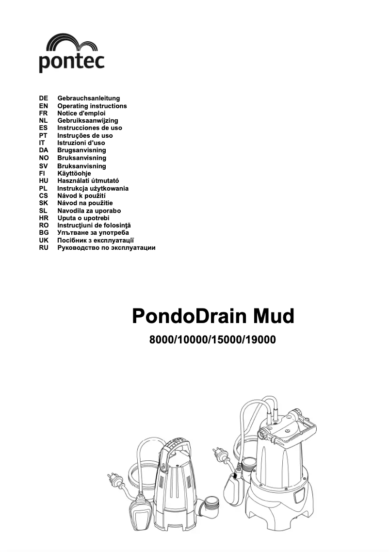 First page image of the manual for PondoDrain Mud 19000