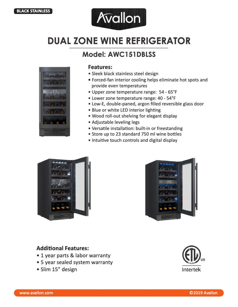 Page 1 of the manual Technical Sheet Avallon AWC152DZLH