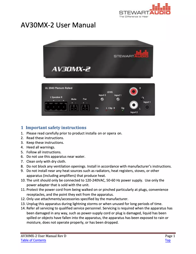 First page image of the manual for AV30MX-2