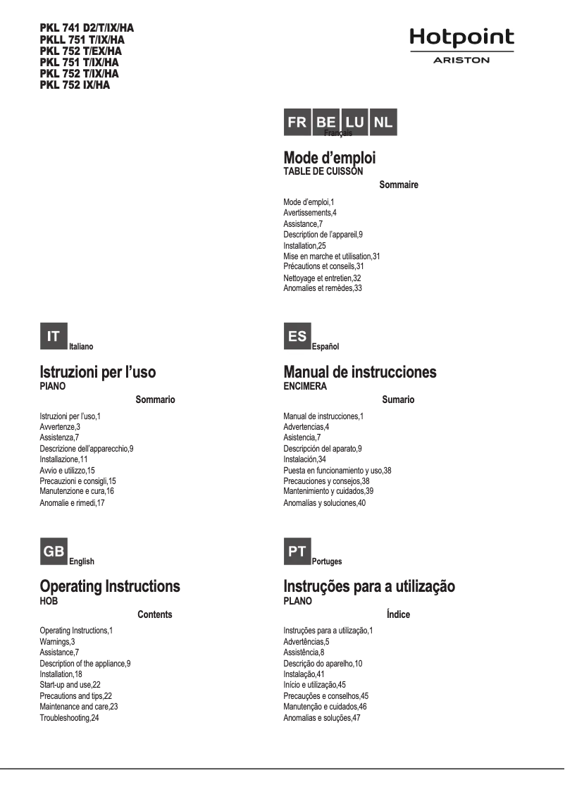 First page image of the manual for PKL 752 U/IX/HA