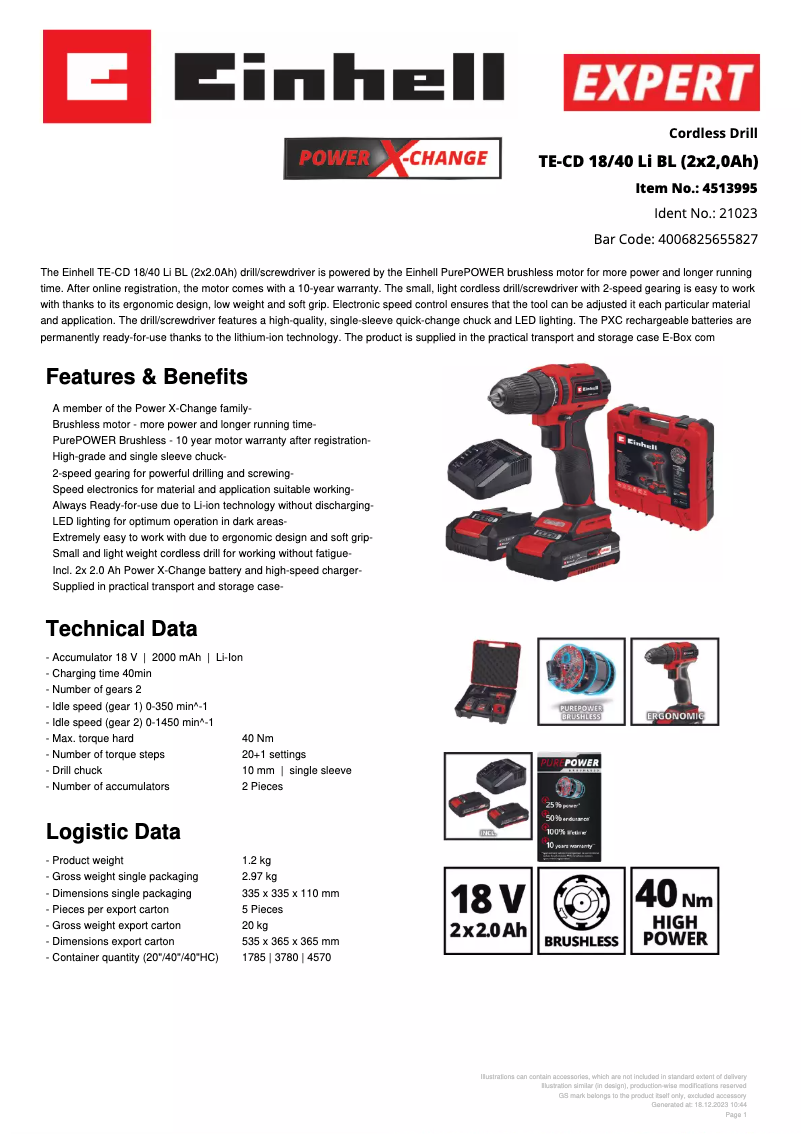 First page image of the manual for TE-CD 18/40 Li BL