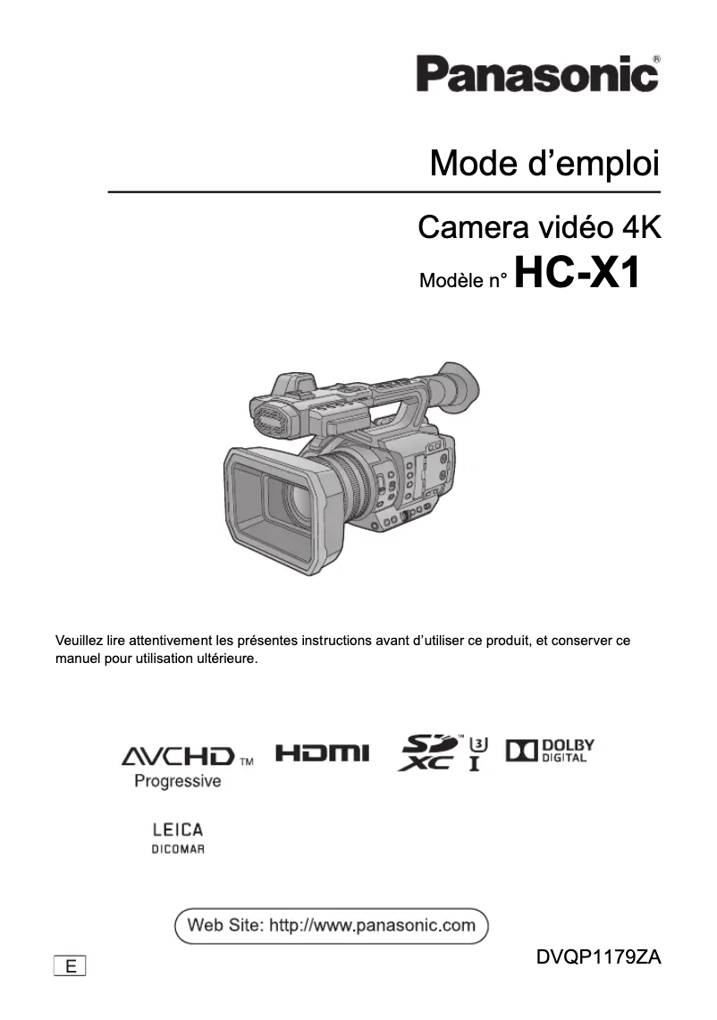 Page 1 of the manual User Manual Panasonic HC-X1E