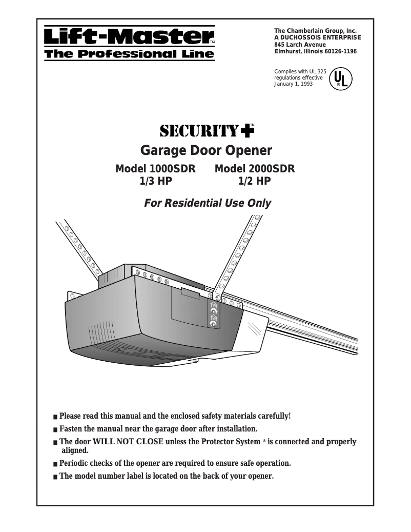Page 1 of the manual User Manual LiftMaster 2000SDR