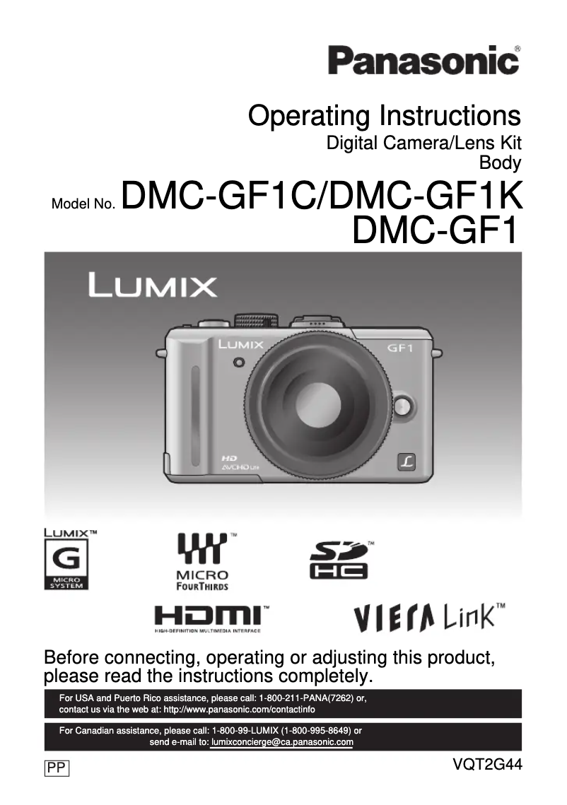 First page image of the manual for Lumix DMC-GF1C