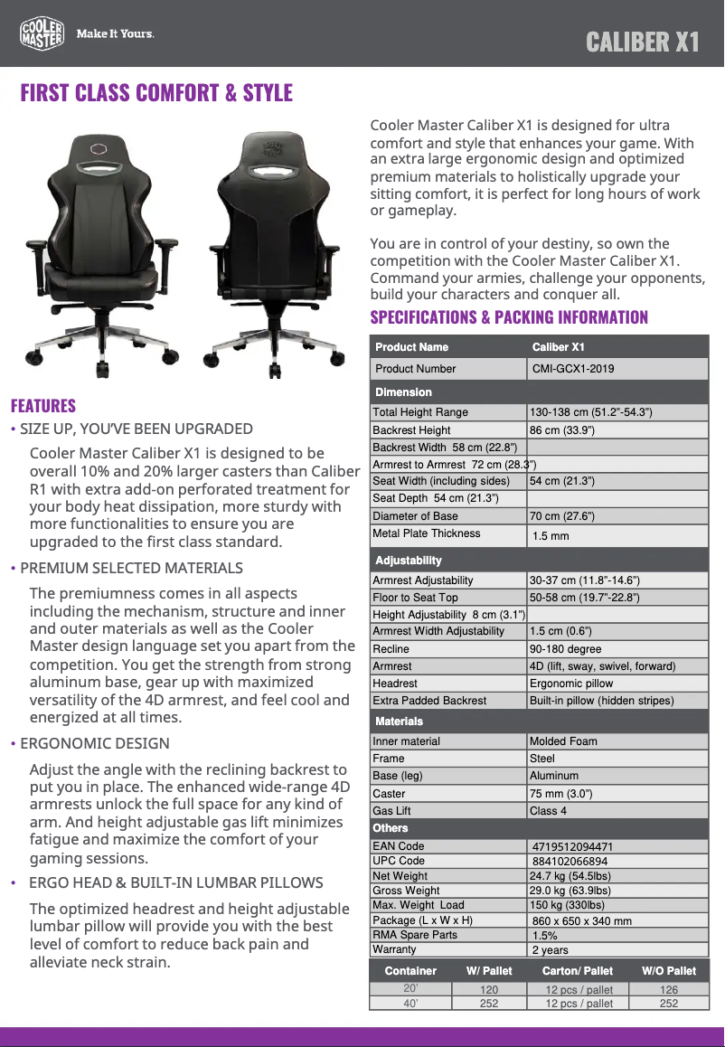 Page 1 of the manual Technical Sheet Cooler Master Caliber X1