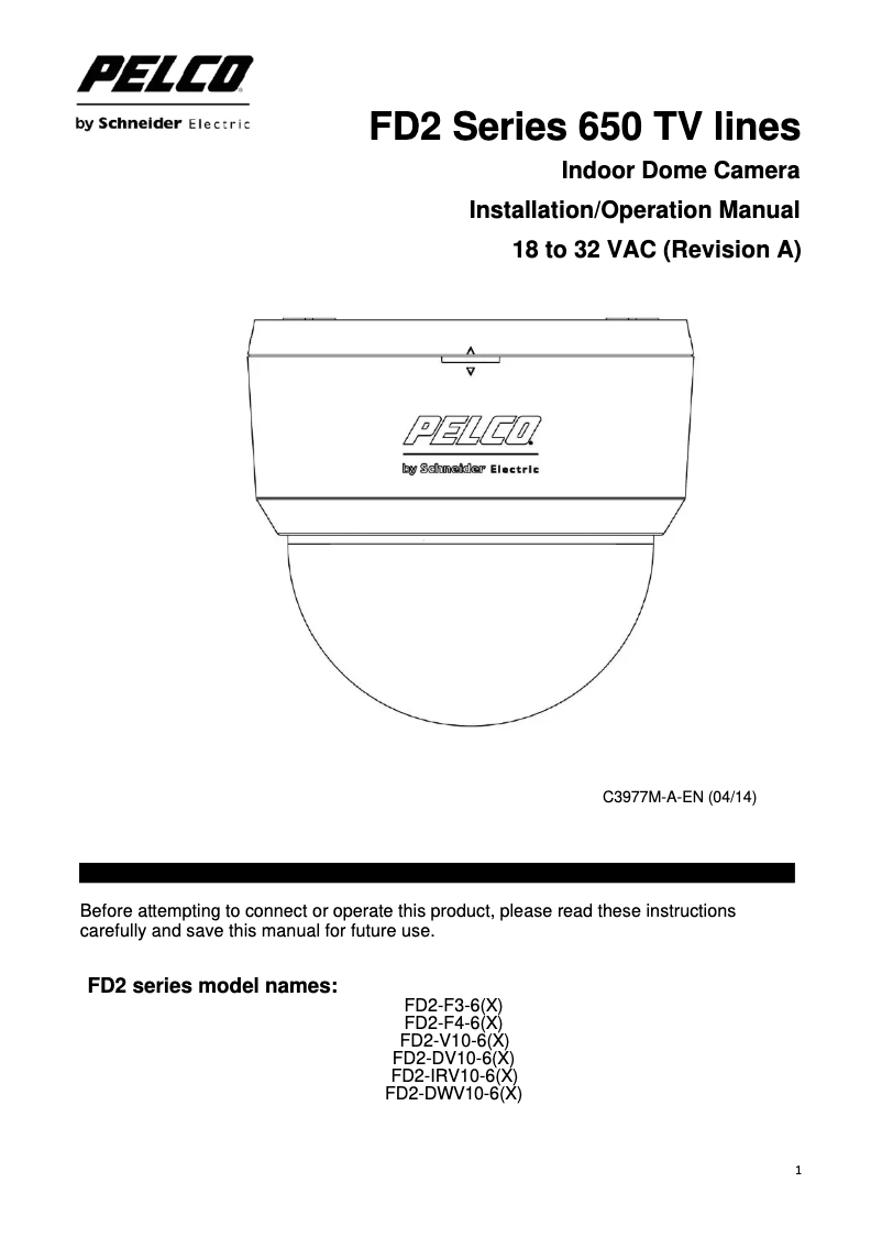 First page image of the manual for FD2-DWV10-6