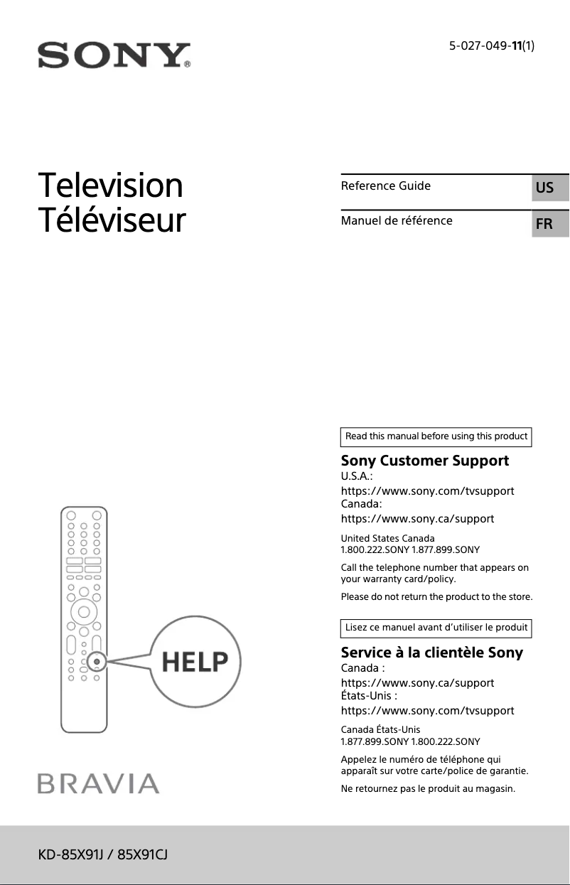 Page 1 of the manual User Manual Sony KD-85X91J