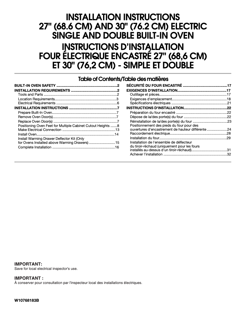 First page image of the manual for JJW3830DB