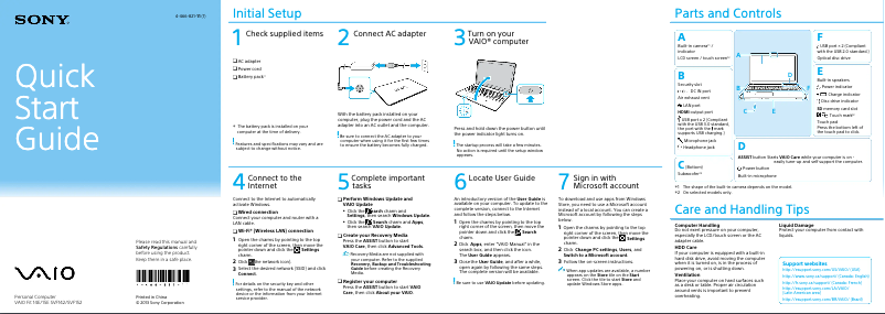 Page 1 of the manual Installation Guide Sony Vaio Fit 14 SVF14218CXP