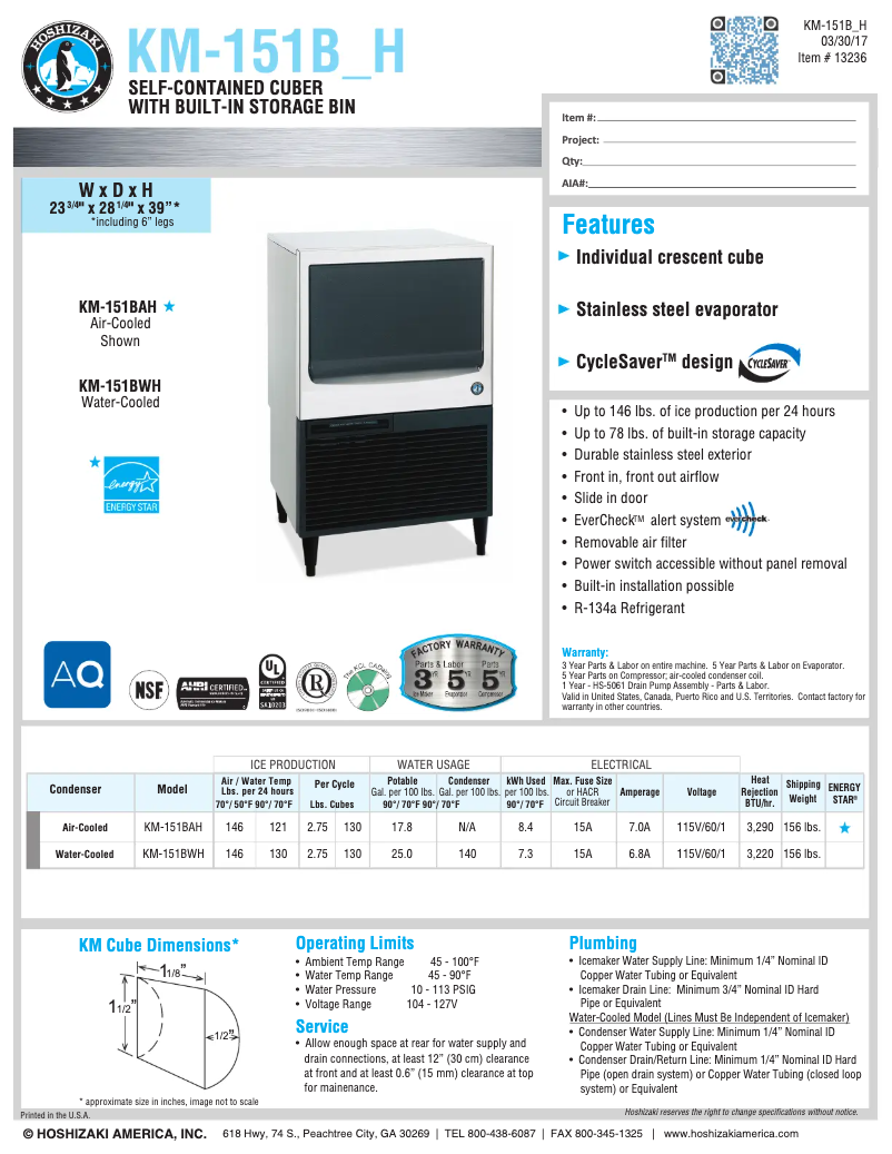 First page image of the manual for KM-151BWH