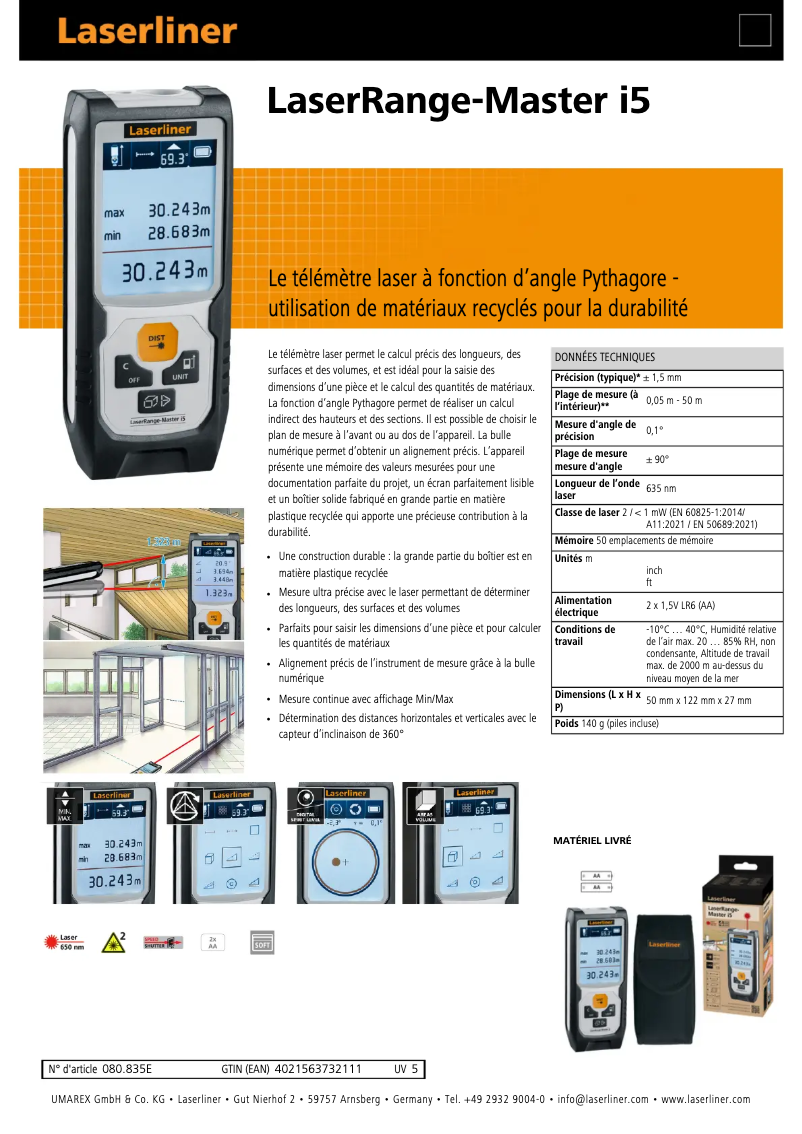 First page image of the manual for LaserRange-Master i5