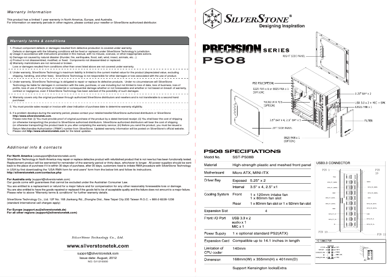 Page 1 of the manual User Manual Silverstone Precision PS08