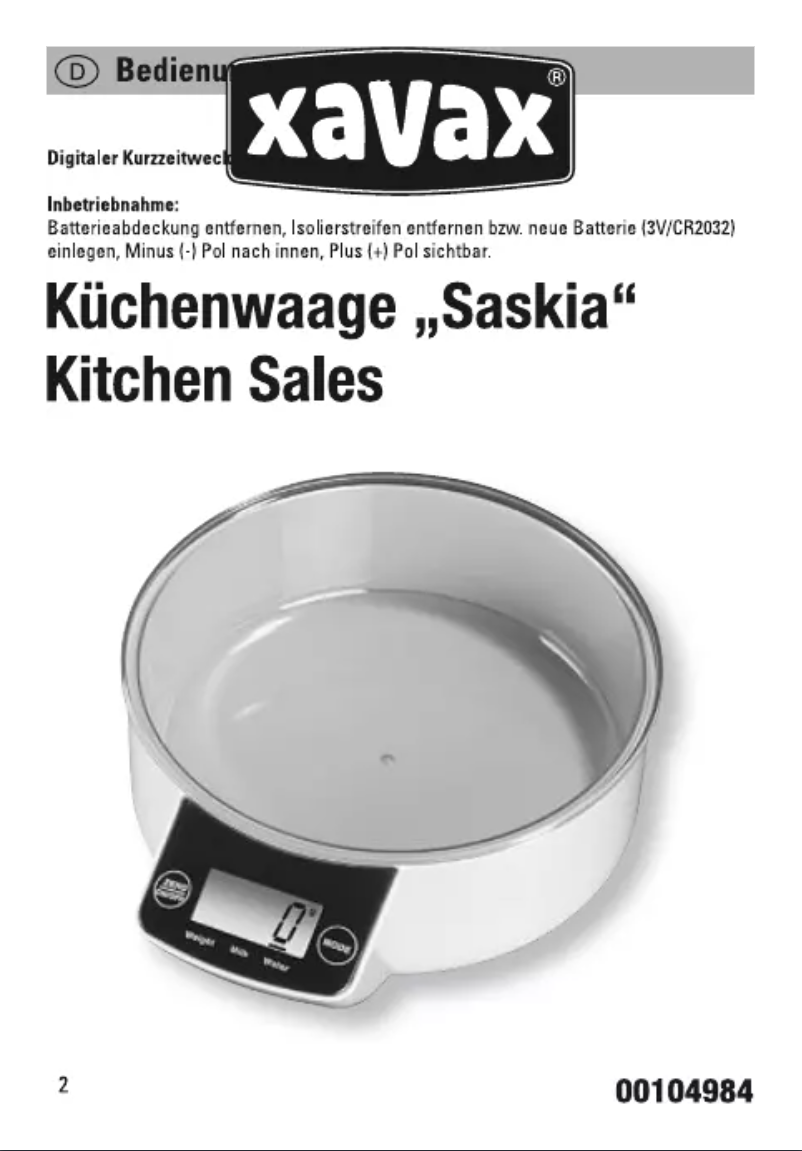 First page image of the manual for Saskia 104984