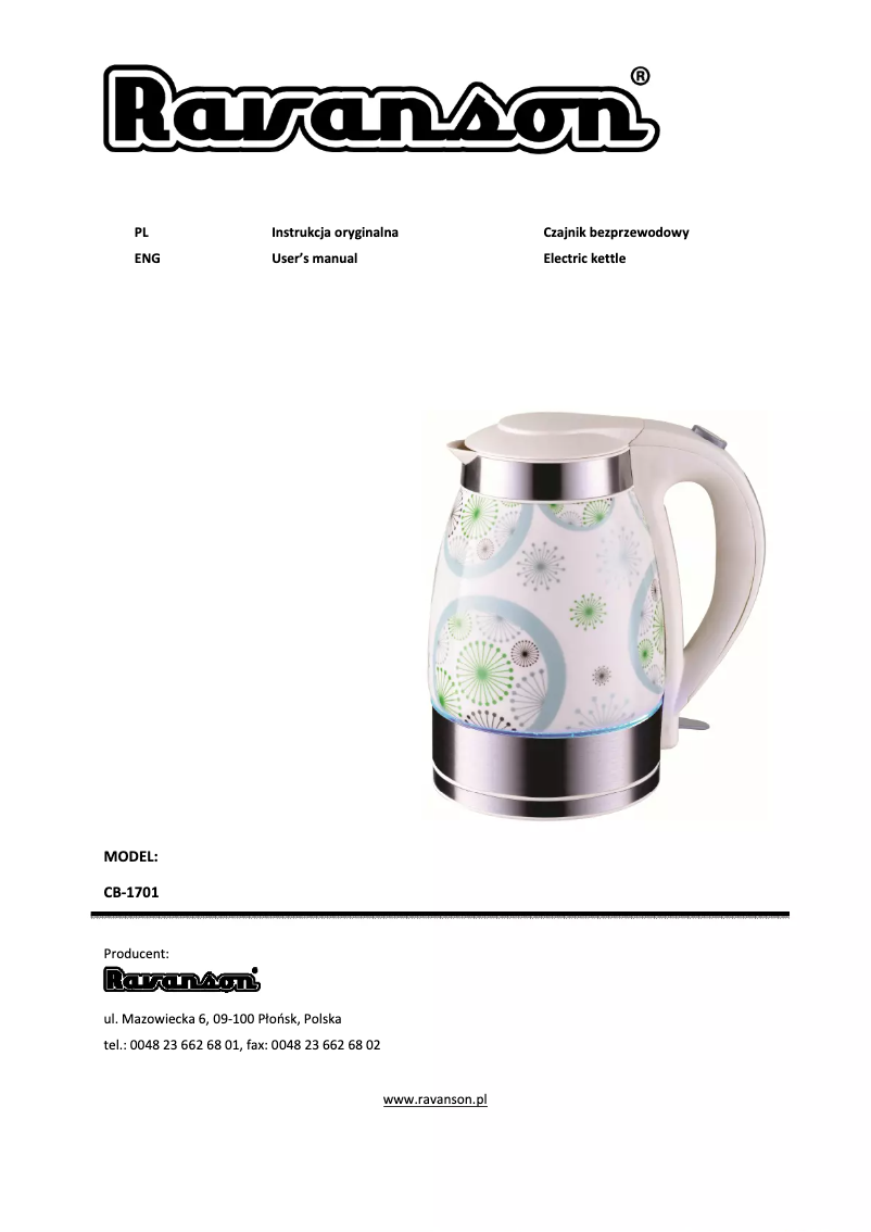 Page 1 of the manual User Manual Ravanson CB-1701C