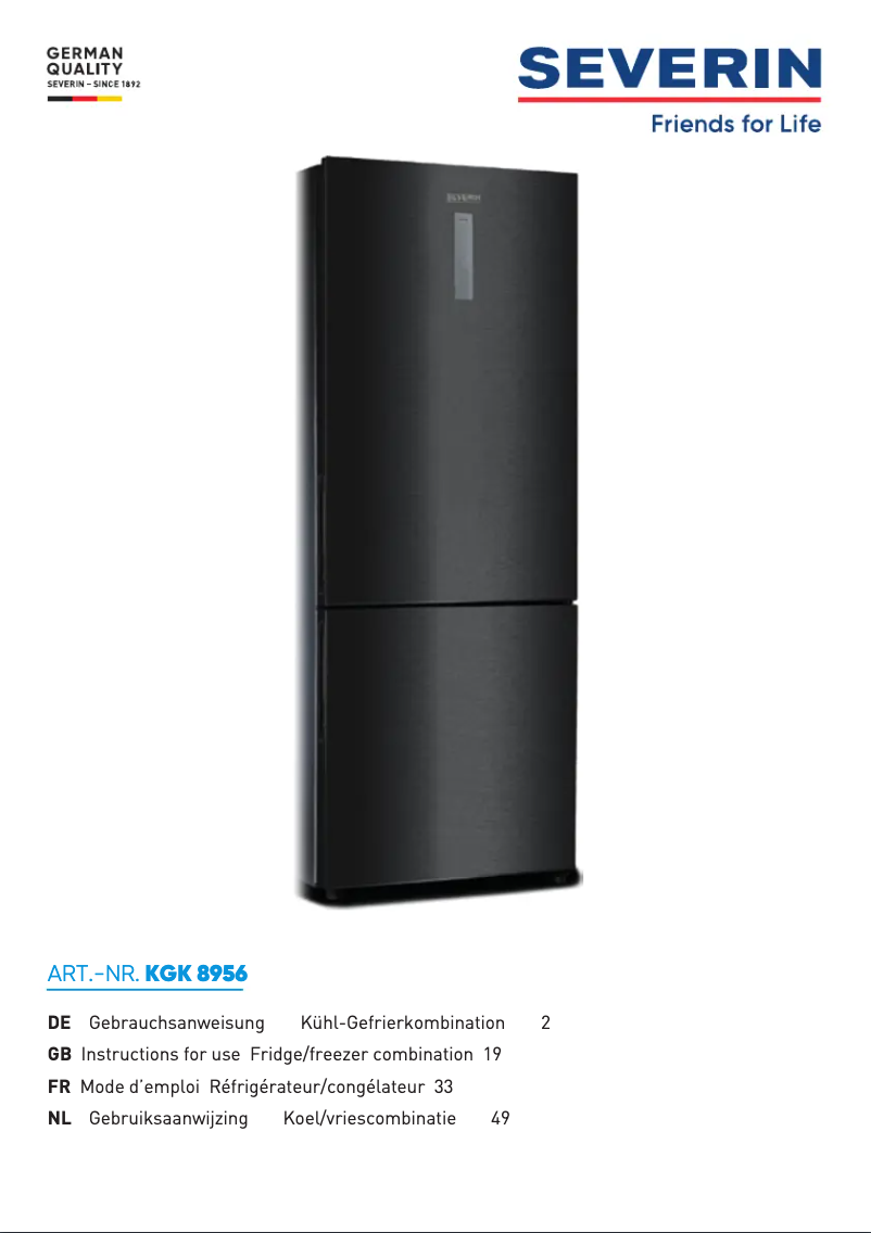 First page image of the manual for KGK 8956