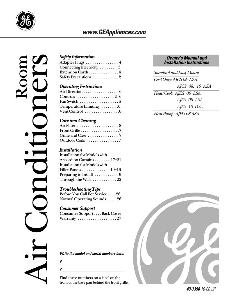 Page 1 of the manual Installation Guide GE AJES08ASA