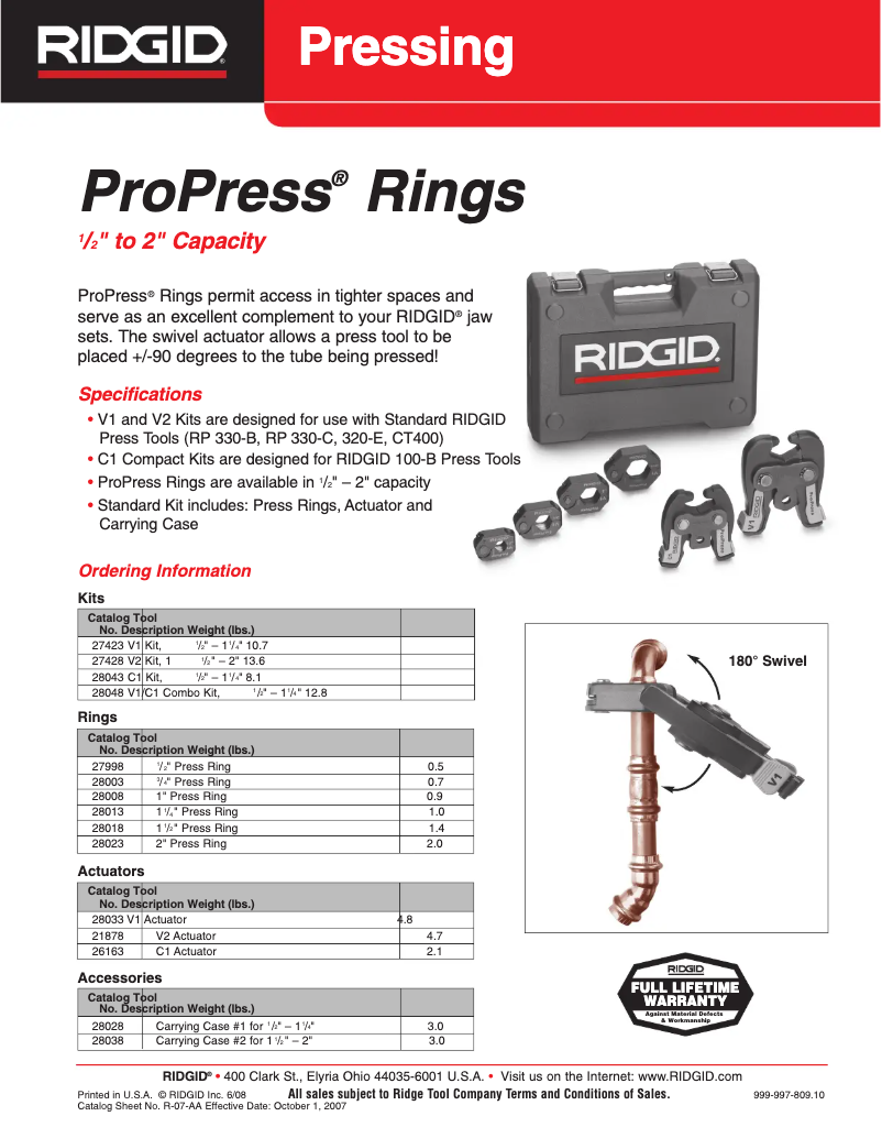 Page 1 of the manual Catalogue Ridgid ProPress V1