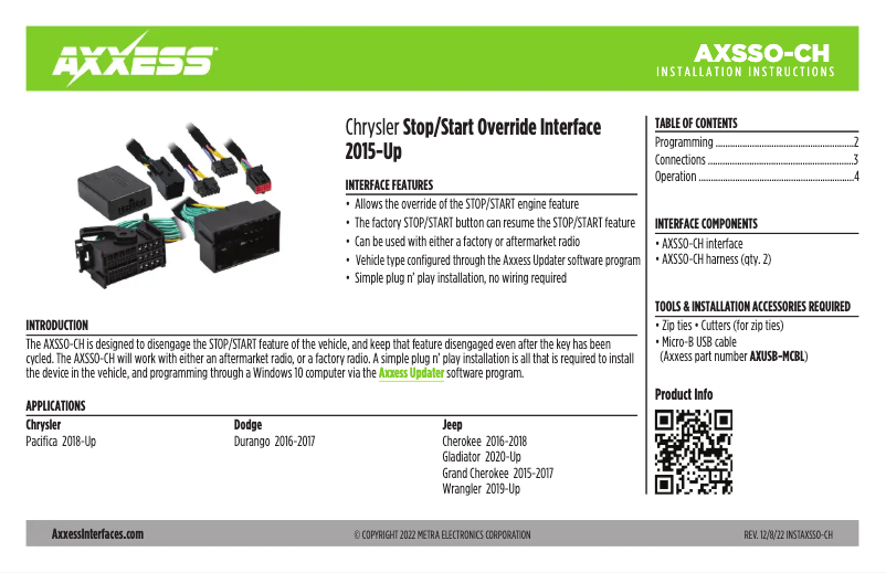 First page image of the manual for AXSSO-CH