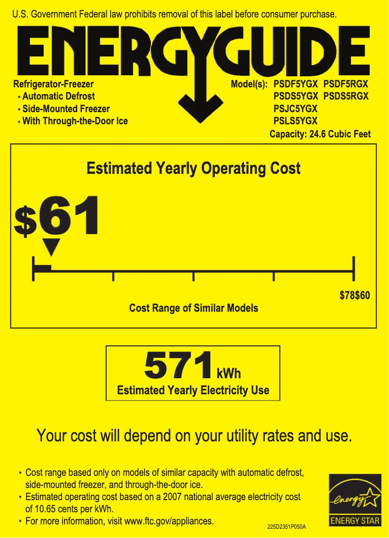 Page 1 of the manual Energy Label GE Profile PSDS5RGXSS