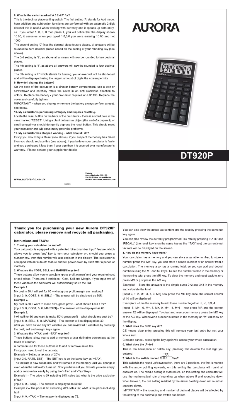 First page image of the manual for DT920P