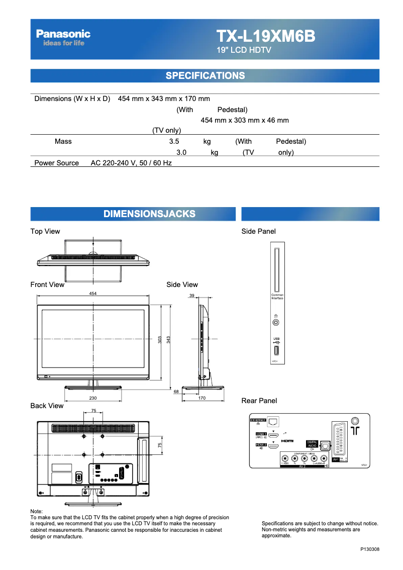 Page 1 of the manual User Manual Panasonic Viera TX-L19XM6B
