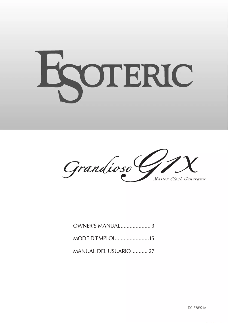 Page 1 of the manual User Manual Esoteric Grandioso G1X