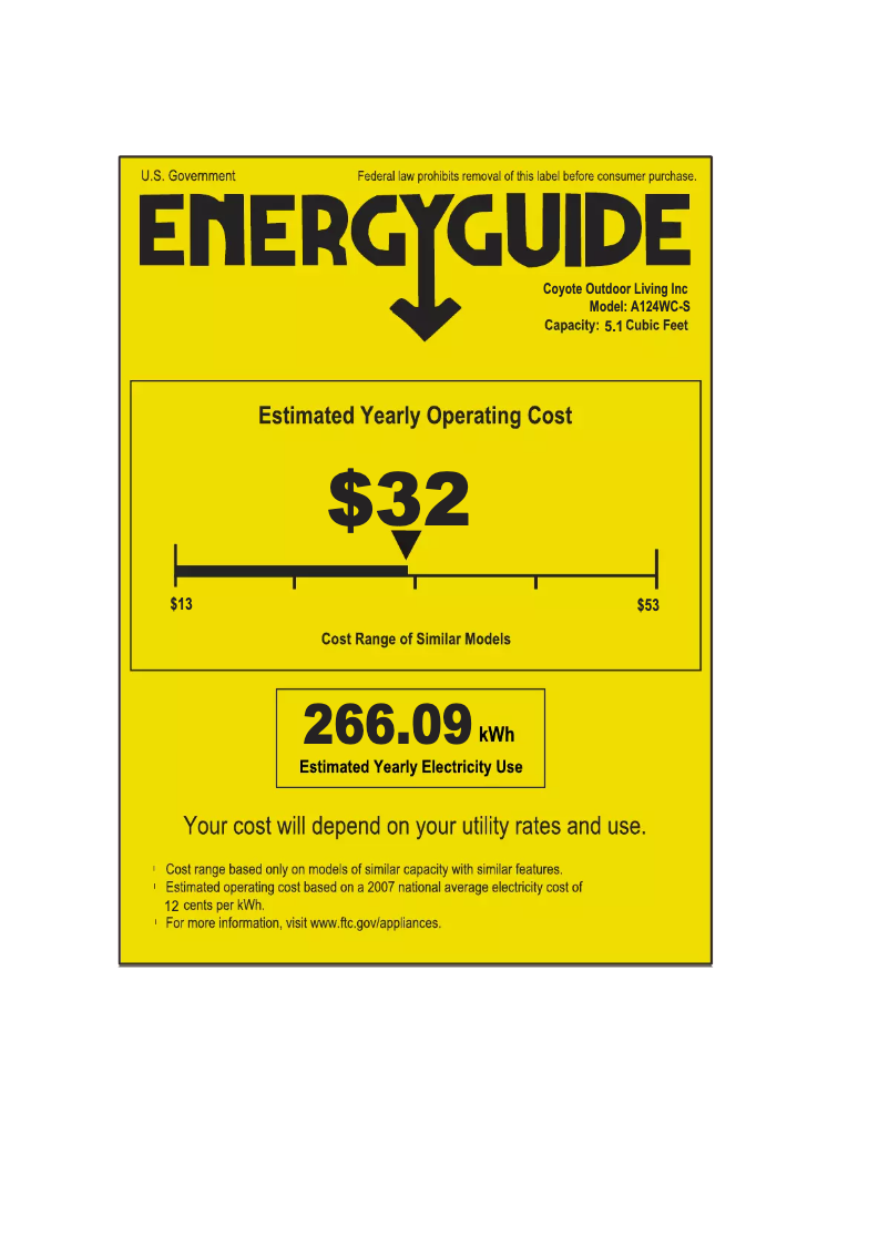 Page 1 of the manual Energy Label Azure A124WC-S