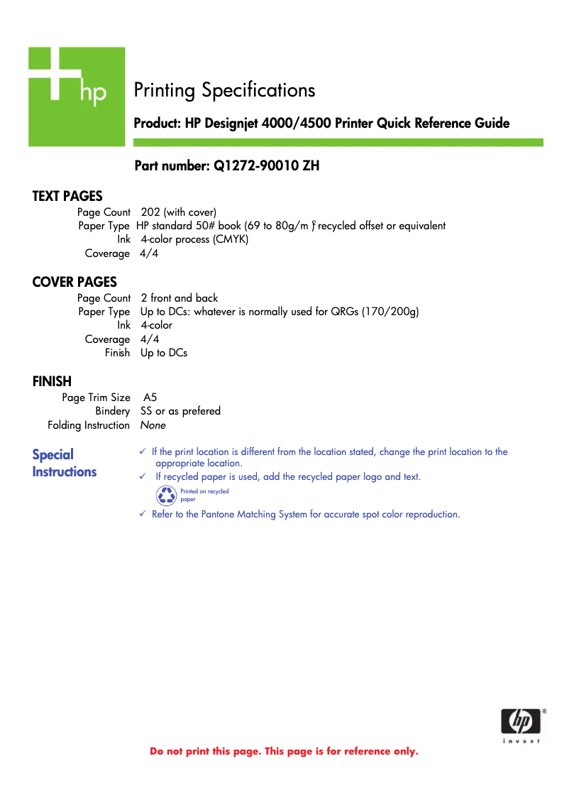 First page image of the manual for Designjet 4500
