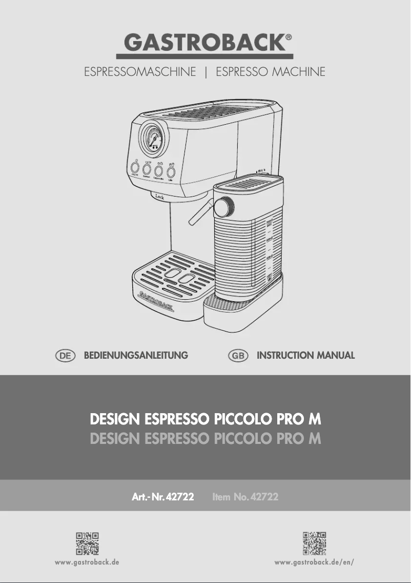 Page 1 of the manual User Manual Gastroback Piccolo Pro M 42722