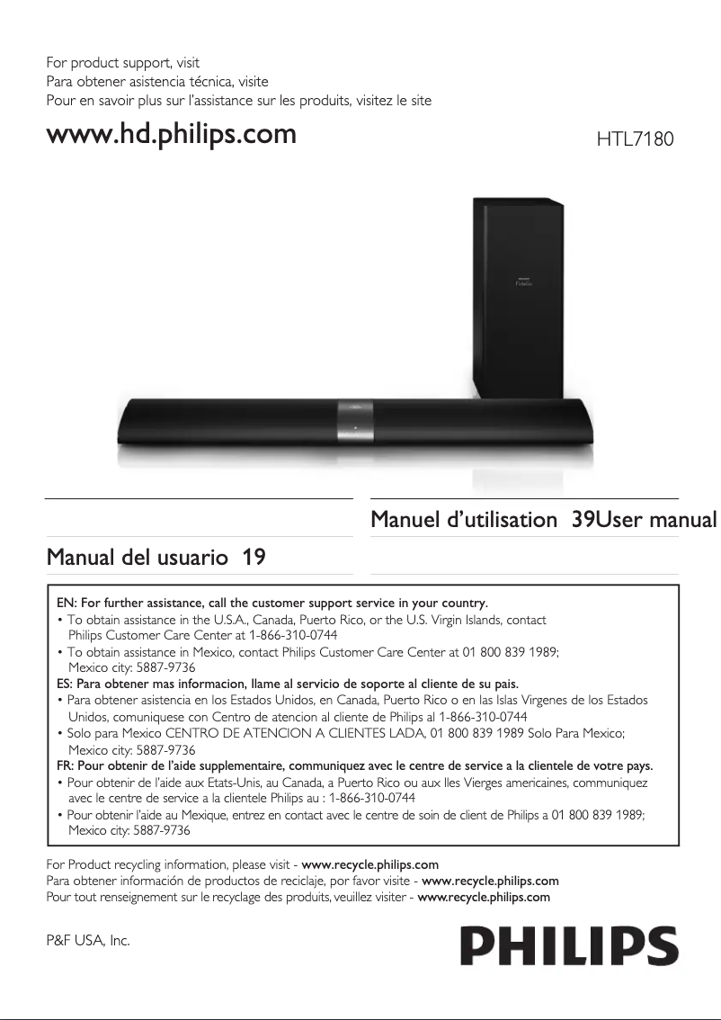 Page 1 of the manual User Manual Philips HTL7180