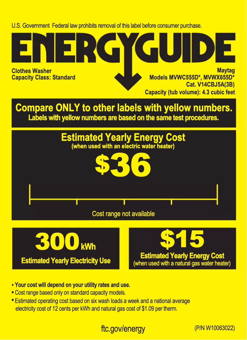 Page 1 of the manual Energy Label Maytag W10783959A
