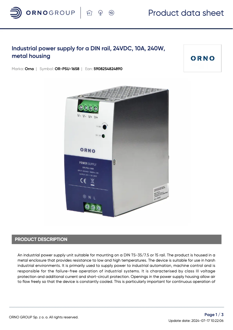 Image de la première page du manuel de l'appareil OR-PSU-1658