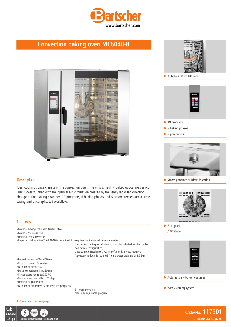 Page 1 of the manual Technical Sheet Bartscher MC6040-8