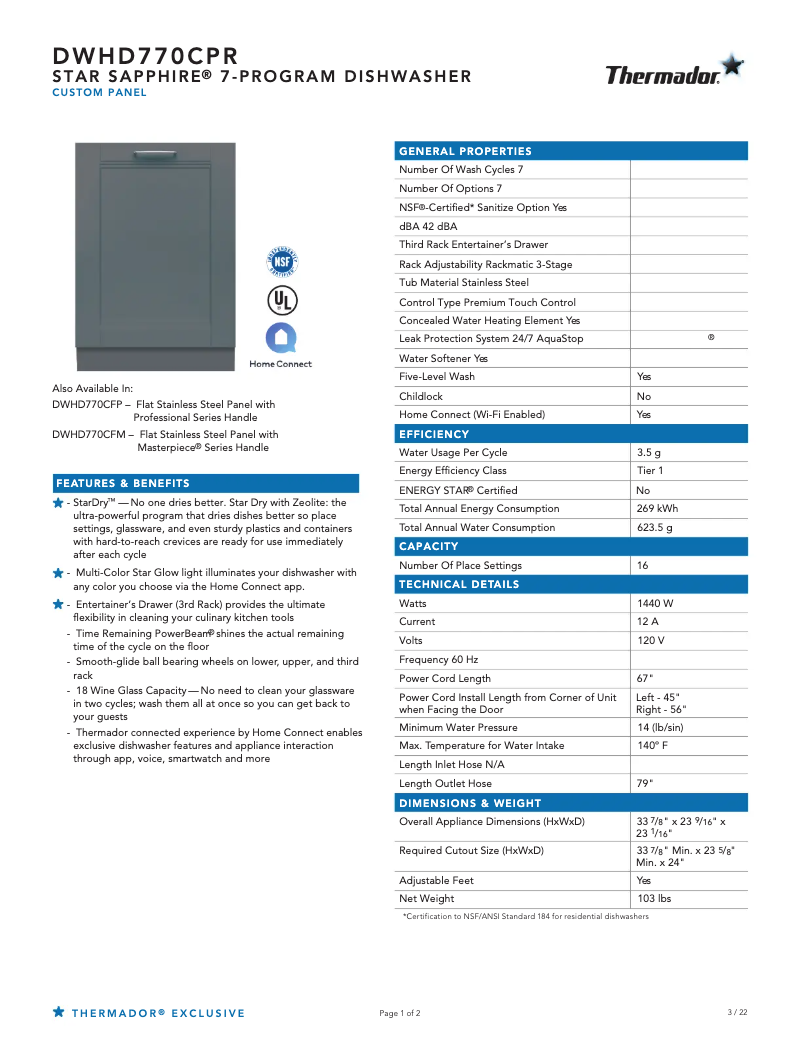 First page image of the manual for DWHD770CPR