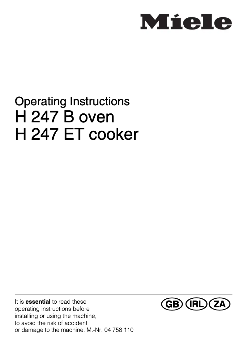 Page 1 of the manual User Manual Miele H 247