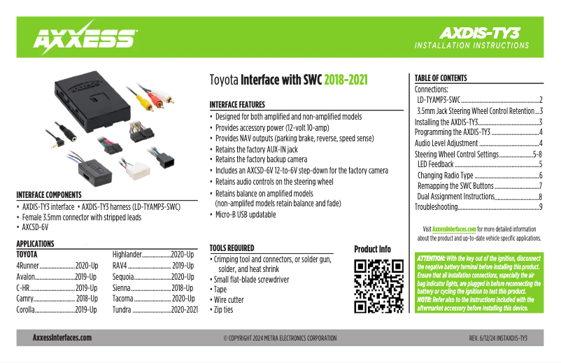 First page image of the manual for AXDIS-TY3