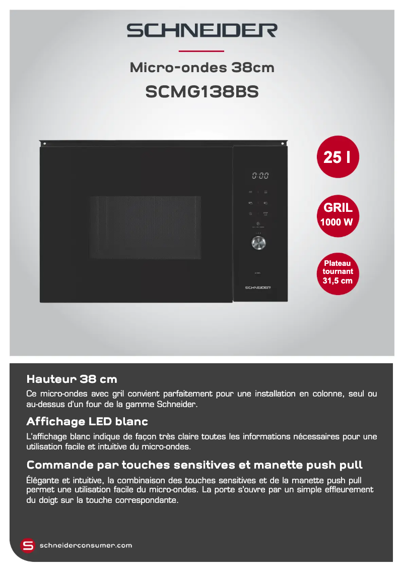 Page 1 of the manual Technical Sheet Schneider SCMG138BS