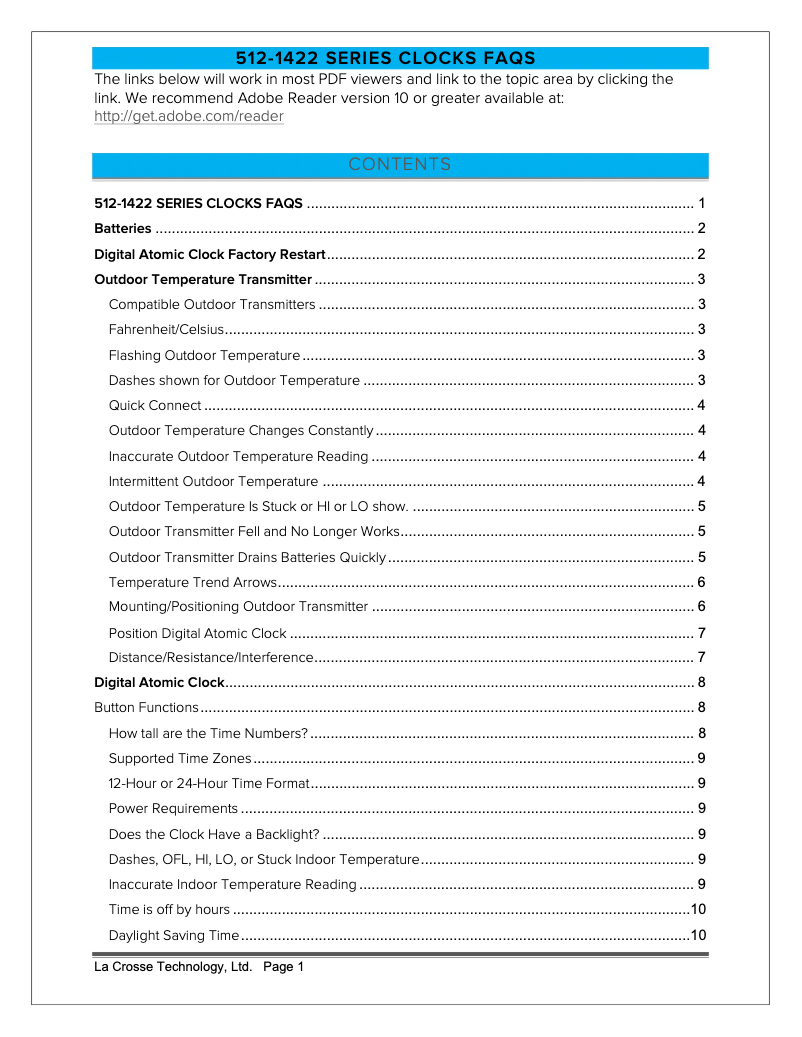 Page 1 of the manual FAQ La Crosse Technology 512-14937