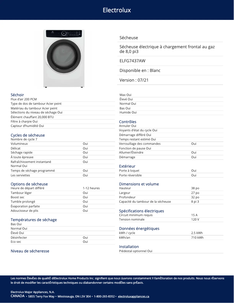 First page image of the manual for ELFG7437AW