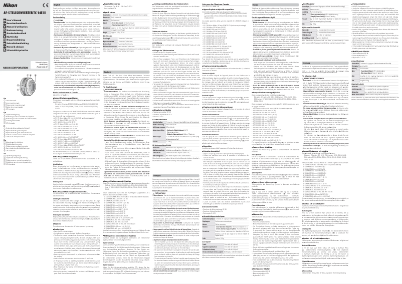 First page image of the manual for Nikkor AF-S Teleconverter TC-14E III
