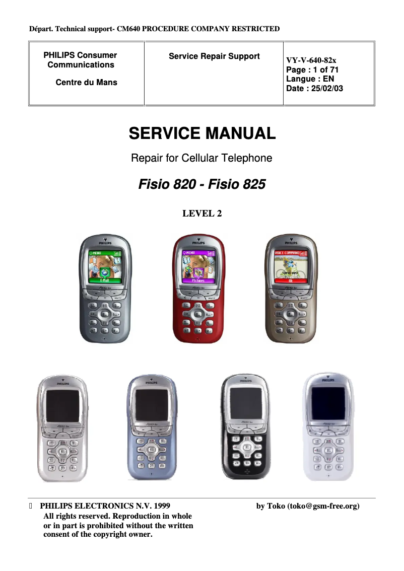 First page image of the manual for Fisio 820