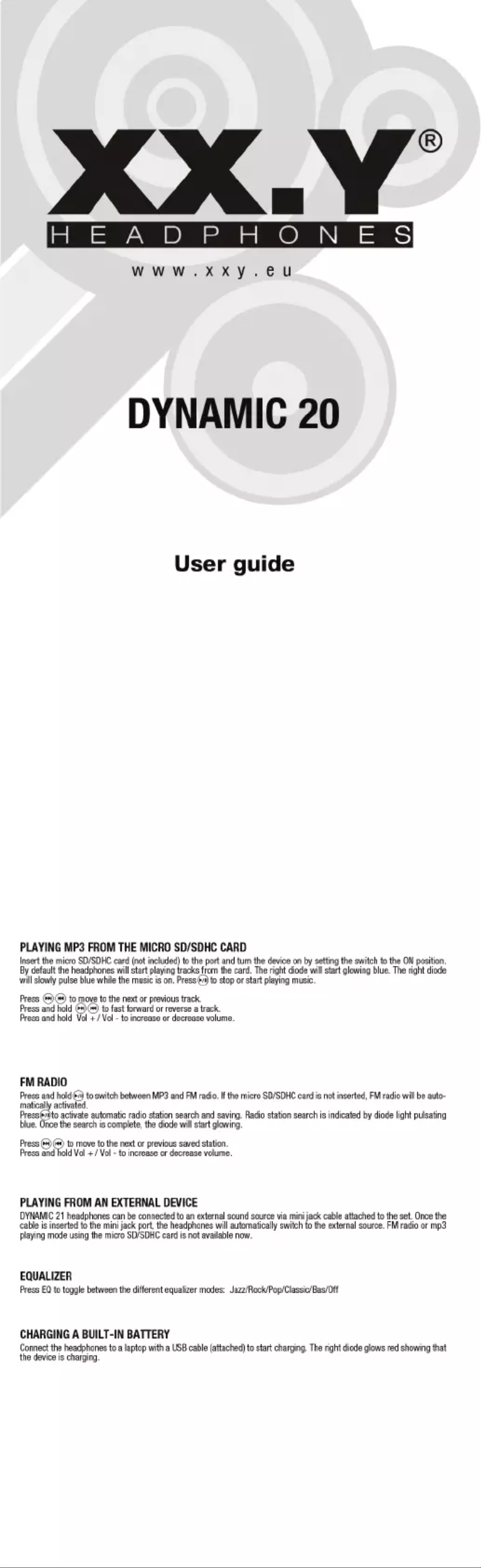 First page image of the manual for Dynamic 20