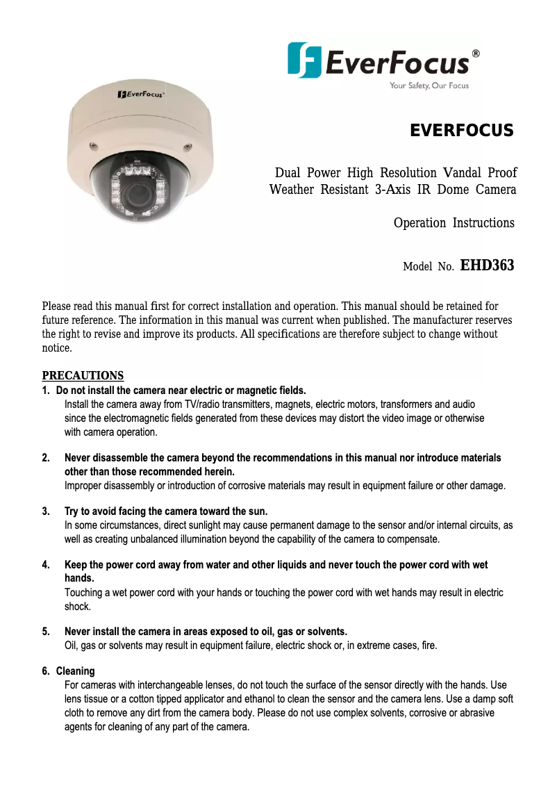 First page image of the manual for EHD363